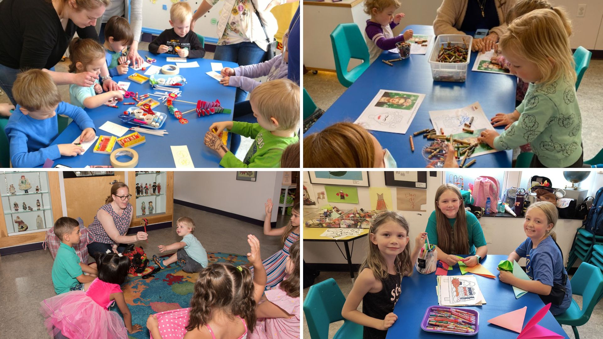 A collage of pictures of kids doing crafts
